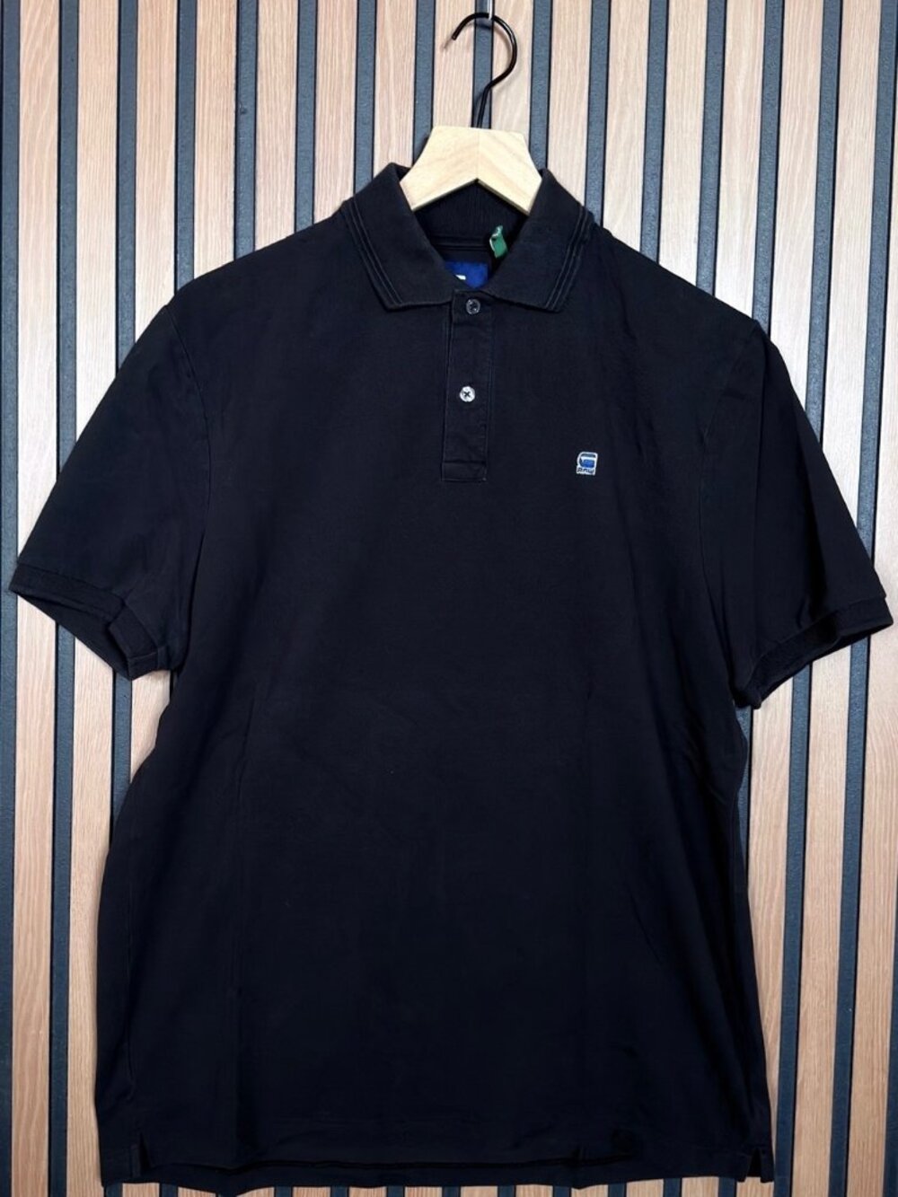 G-Star Raw Polo Shirt Large Mens Black Short Sleeve Cotton Stretch Dunda